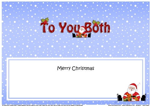 Large DL Merry Christmas TO YOU BOTH insert with Santa 3D decoupage