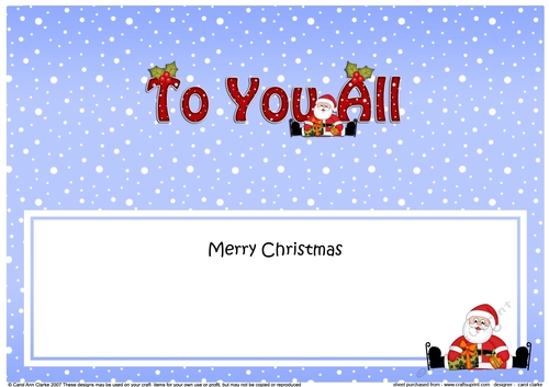 Large DL Merry Christmas TO YOU ALL insert with Santa 3D decoupage