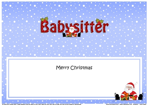 Large DL Merry Christmas BABYSITTER insert with Santa 3D decoupage