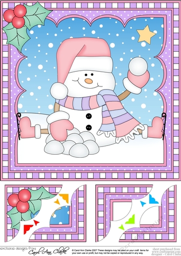 Christmas 8 x 8 Scalloped Corner Topper Snowman Oli