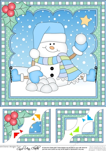 Christmas 8 x 8 Scalloped Corner Topper Snowman Oli