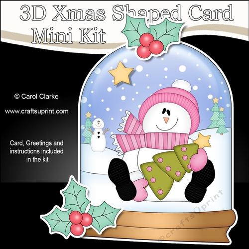 3D Shaped Christmas Snow Globe Card Kit - Snowman Rio has a Christmas Tree