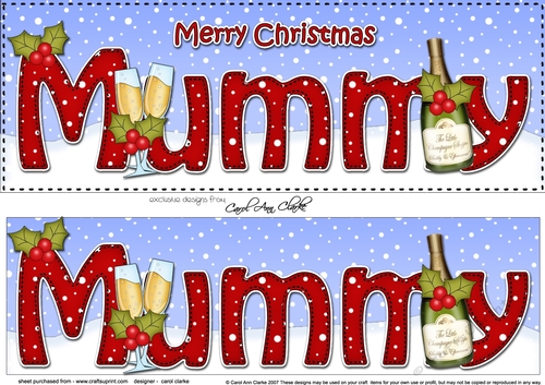 Large DL Merry Christmas MUMMY with Champagne 3D decoupage