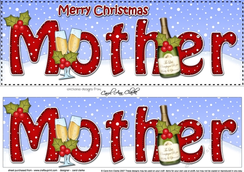 Large DL Merry Christmas MOTHER with Champagne 3D decoupage