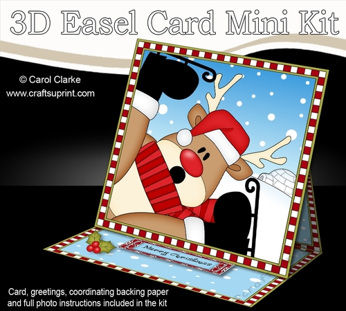 3D Easel Card Mini Kit - OOps ... Christmas Rudolph is Ice Skating!