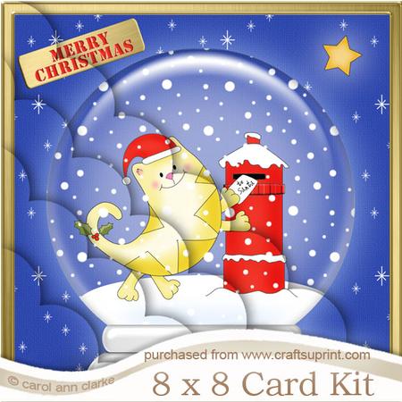8 x 8 Xmas Cat Snowglobe Kit with Scalloped Corners