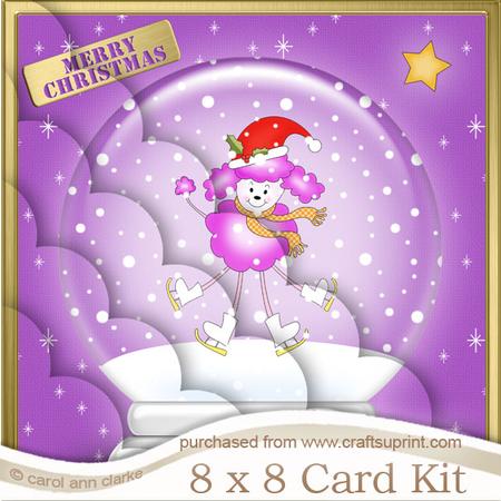 8 x 8 Cute Xmas Poodle Snowglobe Kit with Scalloped Corners