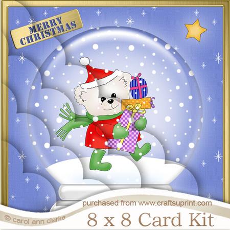 8 x 8 Xmas Teddy Snowglobe Kit with Scalloped Corners