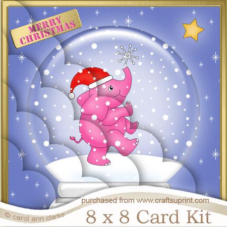 8 x 8 Xmas Elephant Snowglobe Kit with Scalloped Corners