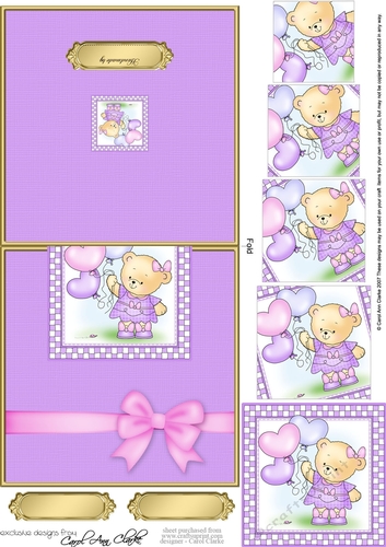 Hunney Bear Rosie has Pretty Balloons - No-Hole Fold Back Card