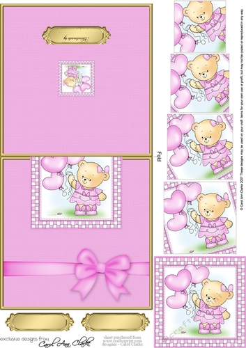 Hunney Bear Rosie has Pretty Balloons - No-Hole Fold Back Card