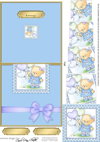 Hunney Bear Rosie has Pretty Balloons - No-Hole Fold Back Card