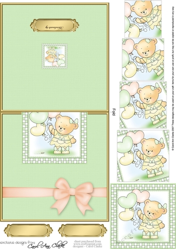 Hunney Bear Rosie has Pretty Balloons - No-Hole Fold Back Card