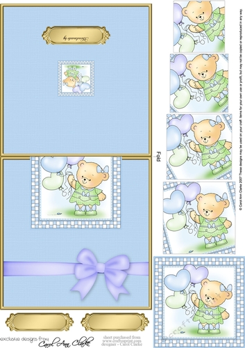 Hunney Bear Rosie has Pretty Balloons - No-Hole Fold Back Card