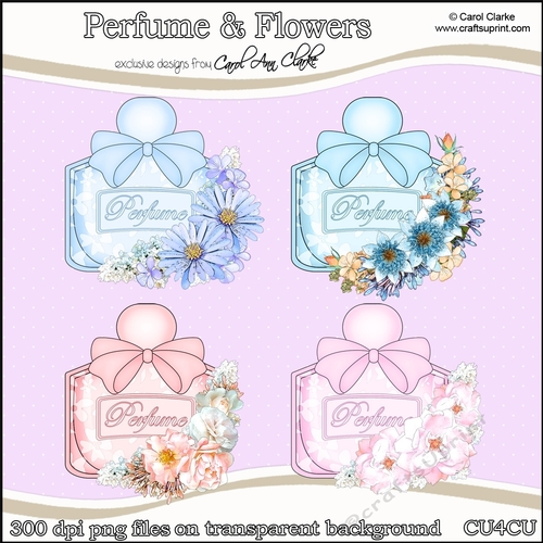 Pretty Perfume Bottles with Flowers - CU4CU Digital Clip Art Set