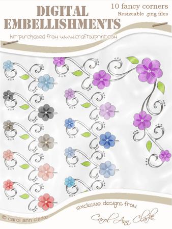 'organza and Pearl Flower Corner' Digital Embellishments