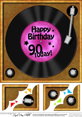 90th Birthday Record  - 8 x 8 Scalloped Corner Topper  