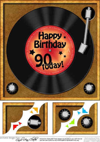 90th Birthday Record  - 8 x 8 Scalloped Corner Topper  
