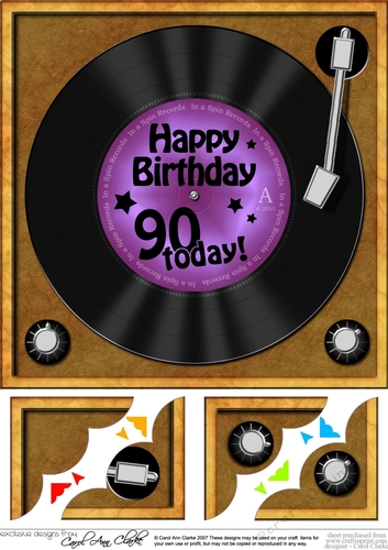 90th Birthday Record  - 8 x 8 Scalloped Corner Topper  
