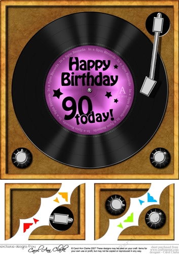 90th Birthday Record  - 8 x 8 Scalloped Corner Topper  