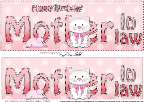 Large DL Happy Birthday MOTHER IN LAW 3D decoupage with Cute Cat