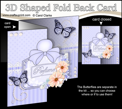 Perfume, Flowers & Lace - 3D Shaped No-Hole Fold Back Card with Decoupage Mini Kit