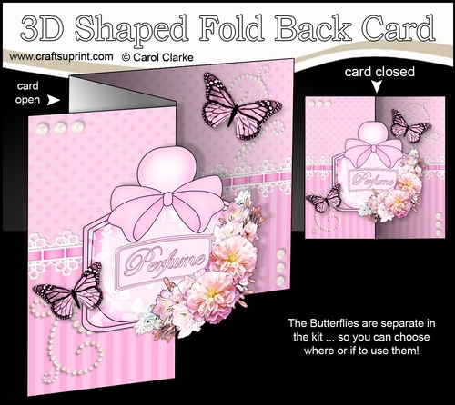 Perfume, Flowers & Lace - 3D Shaped No-Hole Fold Back Card with Decoupage Mini Kit
