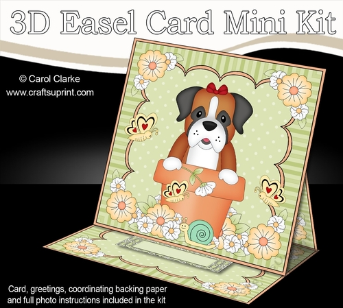 3D Easel Card Mini Kit - Flowerpot Friends - Little Boxer Dog