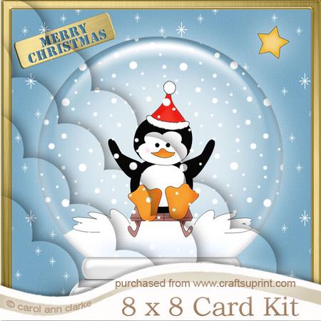 8 x 8 Cute Xmas Penguin Snowglobe Kit with Scalloped Corners