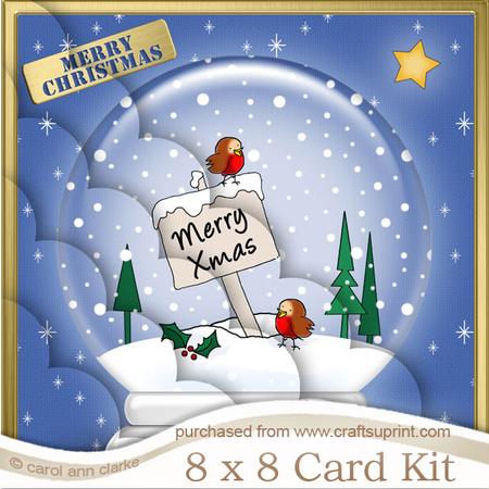 8 x 8 Cute Xmas Robins Snowglobe Kit with Scalloped Corners
