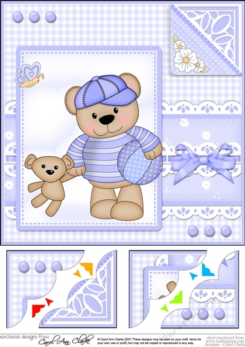 Cute Little Austin Bear - 8 x 8 Scalloped Corner Topper 
