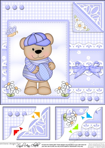 Cute Little Austin Bear - 8 x 8 Scalloped Corner Topper 