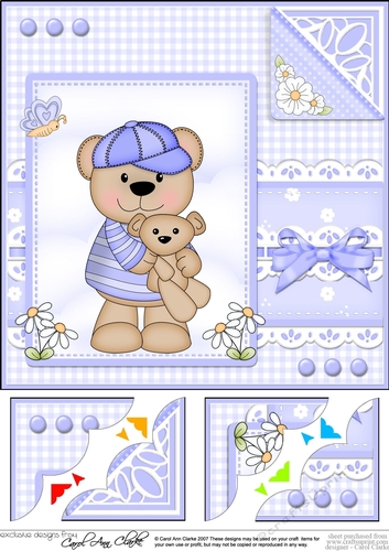 Cute Little Austin Bear - 8 x 8 Scalloped Corner Topper 