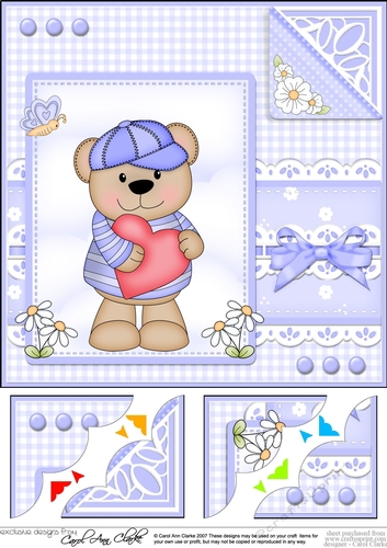 Cute Little Austin Bear - 8 x 8 Scalloped Corner Topper 