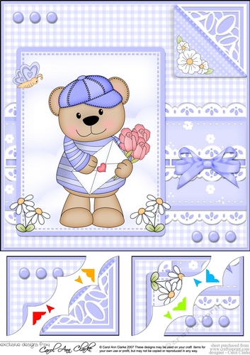 Cute Little Austin Bear - 8 x 8 Scalloped Corner Topper 