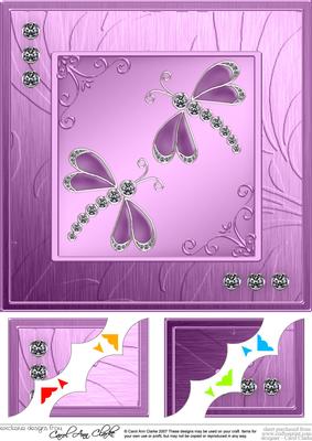 Diamante Dragonflies 8 x 8 Scalloped Corner Topper