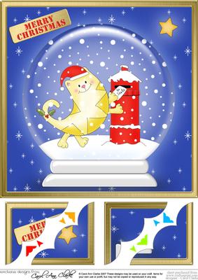 Cute Xmas Cat Snowglobe 8 x 8 Scalloped Corner Topper