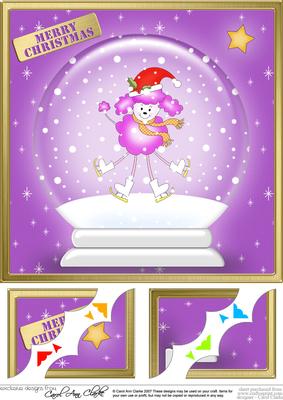 Cute Xmas Poodle Snowglobe 8 x 8 Scalloped Corner Topper