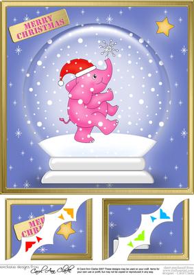 Cute Xmas Elephant Snowglobe 8 x 8 Scalloped Corner Topper