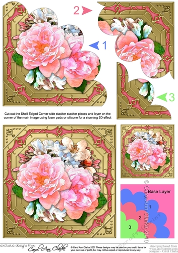 Pretty Flowers on Gold Frame Shell Edged Corner Side Stacker