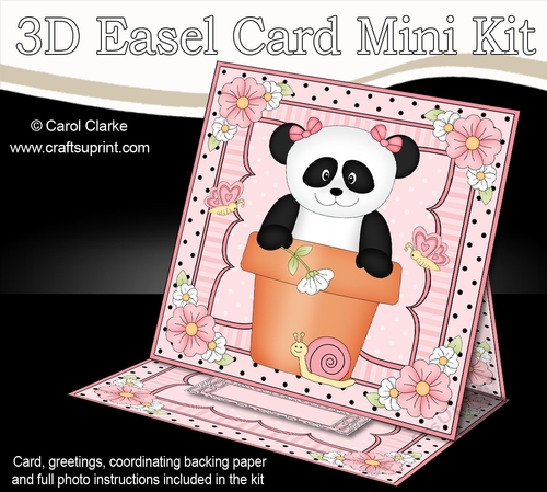 3D Easel Card Mini Kit - Flowerpot Friends - Cute Little Panda Bear