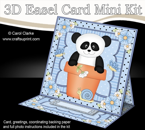 3D Easel Card Mini Kit - Flowerpot Friends - Cute Little Panda Bear