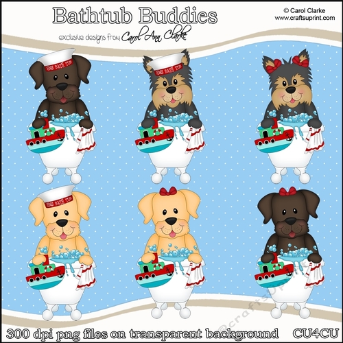 Cute Dogs -  Bathtub Buddies - CU4CU Digital Clip Art Set