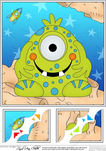 8 x 8 Cute Little Alien Scalloped Corner Topper