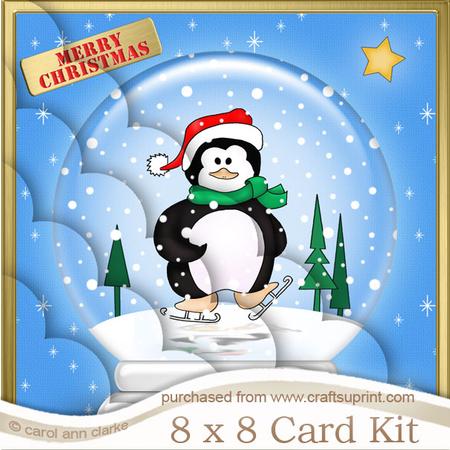 8 x 8 Skating Penguin Snowglobe Kit with Scalloped Corners