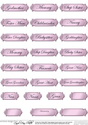 A 2nd Set of Female Metallic Relations Greetings Text Plates