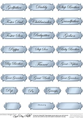A 2nd Set of Male Metallic Relations Greetings Text Plates