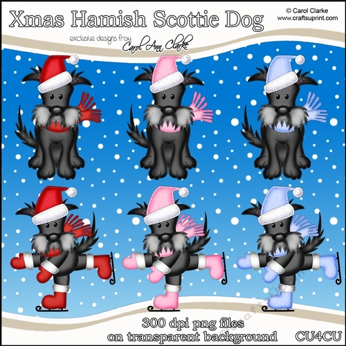 Christmas Hamish Scottie Dog - CU4CU Digital Clip Art Set