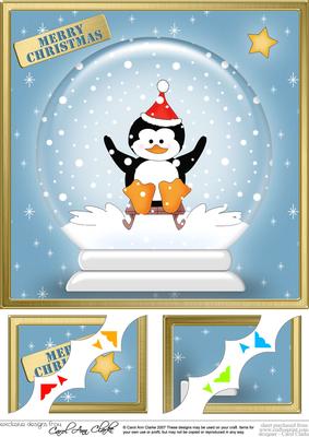 Cute Xmas Penguin Snowglobe 8 x 8 Scalloped Corner Topper