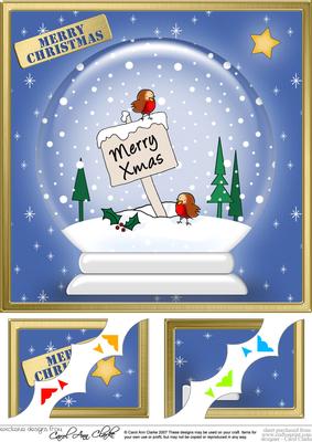 Cute Xmas Robins Snowglobe 8 x 8 Scalloped Corner Topper